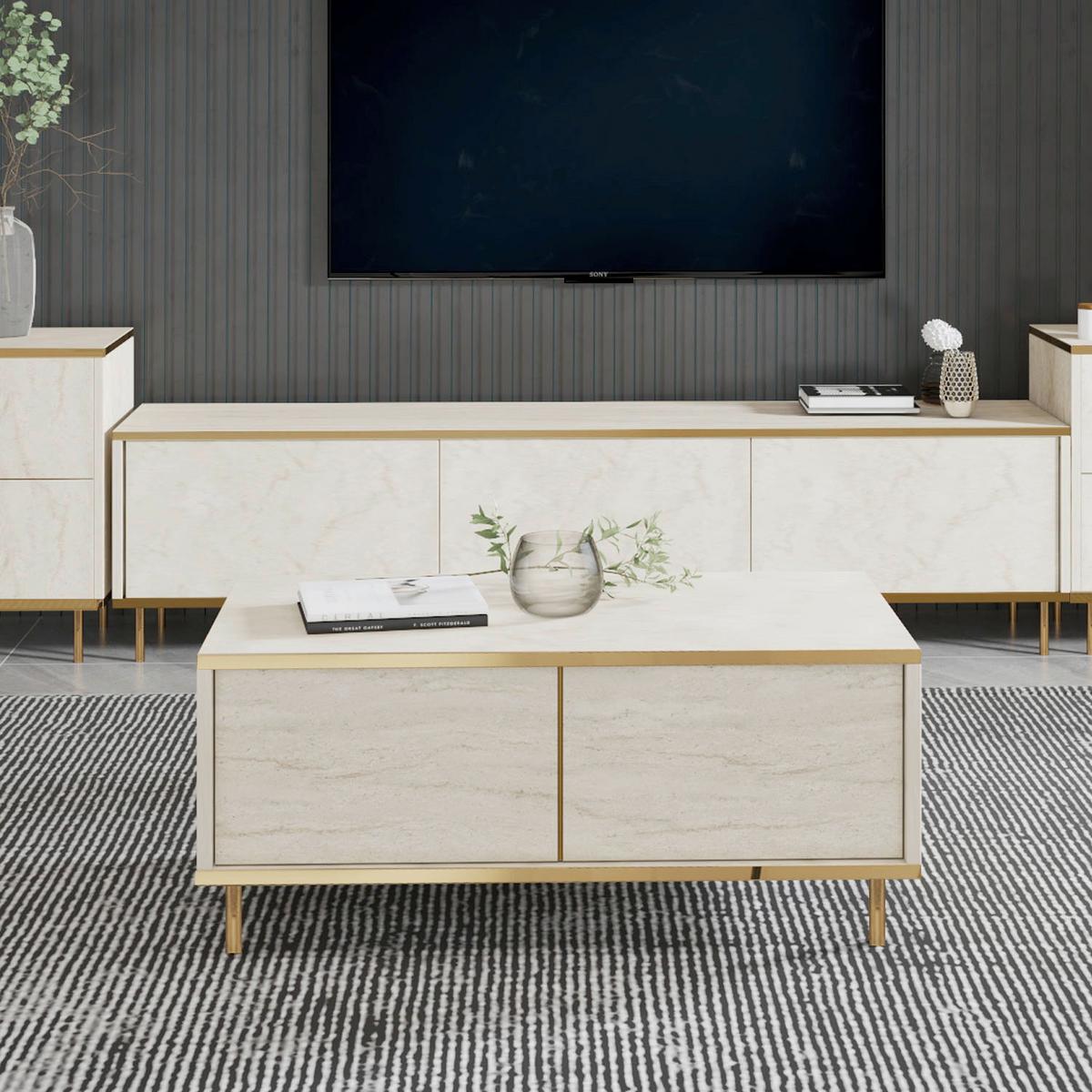 COUCHTISCH IMAJ COUCHTISCH - Beige/Goldfarben, Design, Holzwerkstoff/Metall (90/45/40cm) - Livetastic