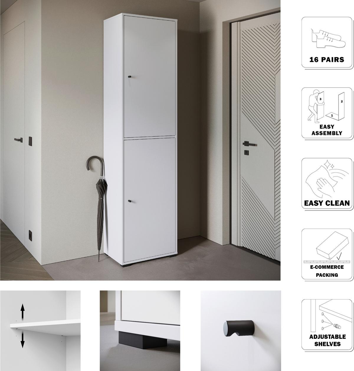 Omara Za Čevlje Dino, Bela - črna/bela, Basics, kovina/umetna masa (50/190/33cm) - P & B