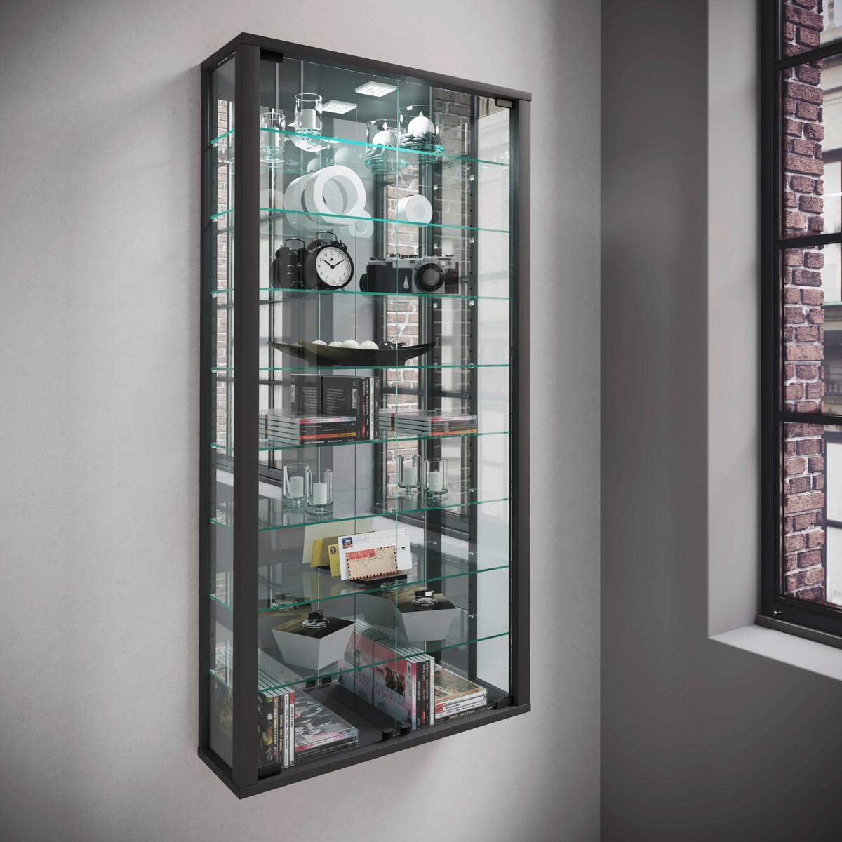 Hängevitrine Vitrosa ca. 59x114x18 cm Schwarz - Schwarz, MODERN, Glas/Holzwerkstoff (59/114,3/18cm) - MID.YOU