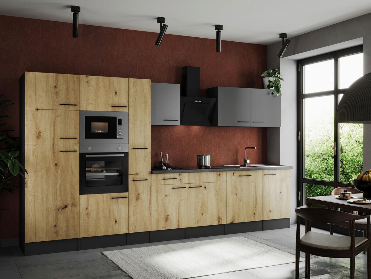 Kuhinjski Blok Z Aparati Oliver, 370cm - siva/črna, Design, kovina/leseni material (370cm) - Respekta