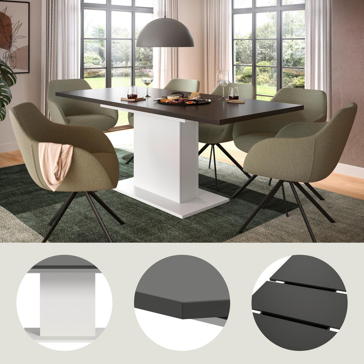 Ausziehtisch Marlon Grau/Weiß ca. 150-190/90/76 cm - Weiß/Grau, KONVENTIONELL, Holzwerkstoff (150-190/90/76cm) - MID.YOU