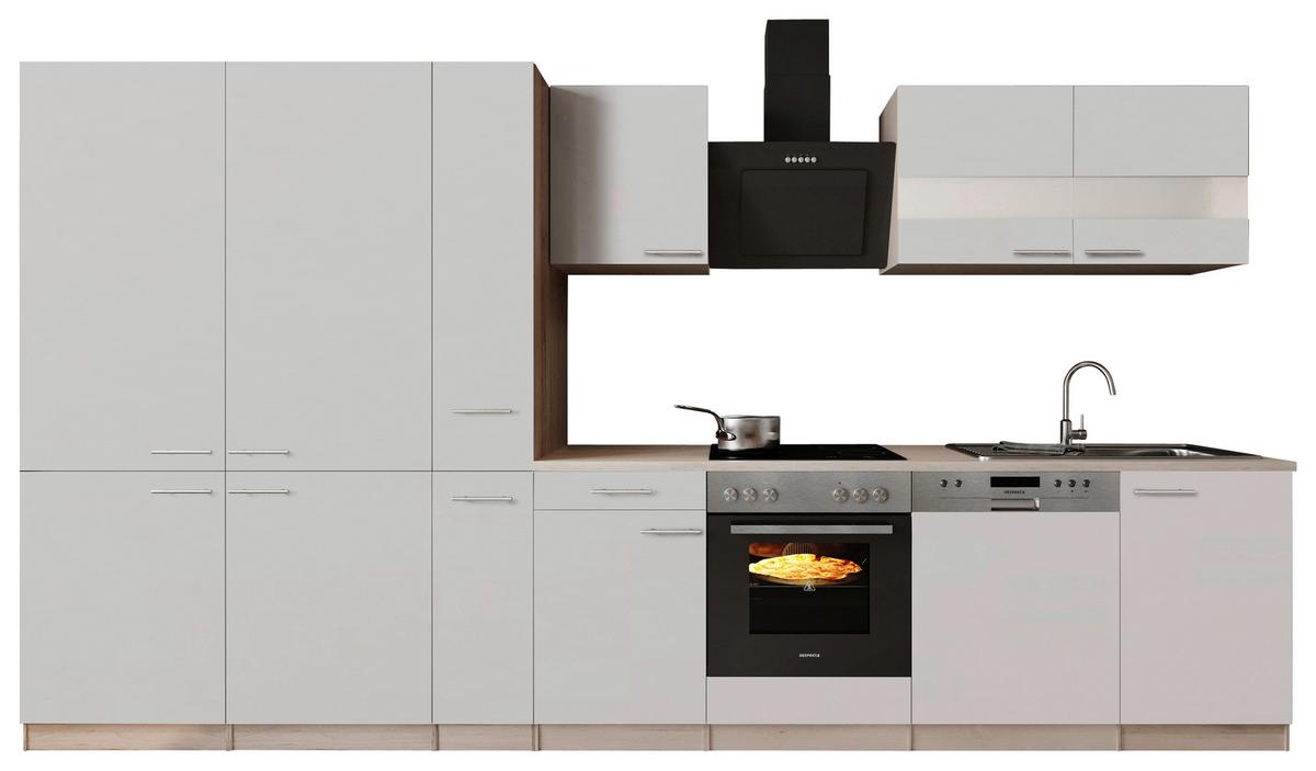 Küchenblock Merle m. Geräten Weiß - Edelstahlfarben/Eichefarben, Trend, Holzwerkstoff/Metall (370cm) - Respekta