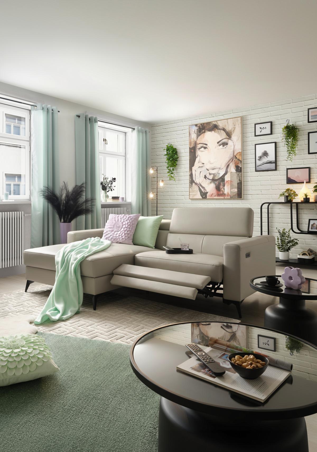 Sarokkanapé Bari - bézs, Konventionell, bőr/textil (102-163/75-95/214cm) - Mömax