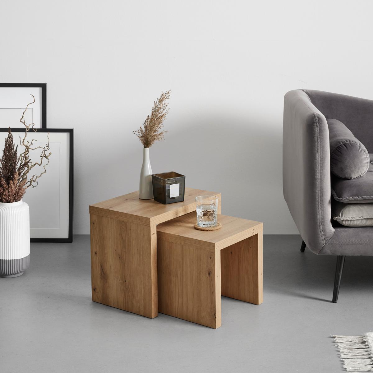 Beistelltischset Twix in Eichefarben, 2-teilig - Eichefarben, MODERN, Holzwerkstoff (44/31/37/31/30cm) - Mömax