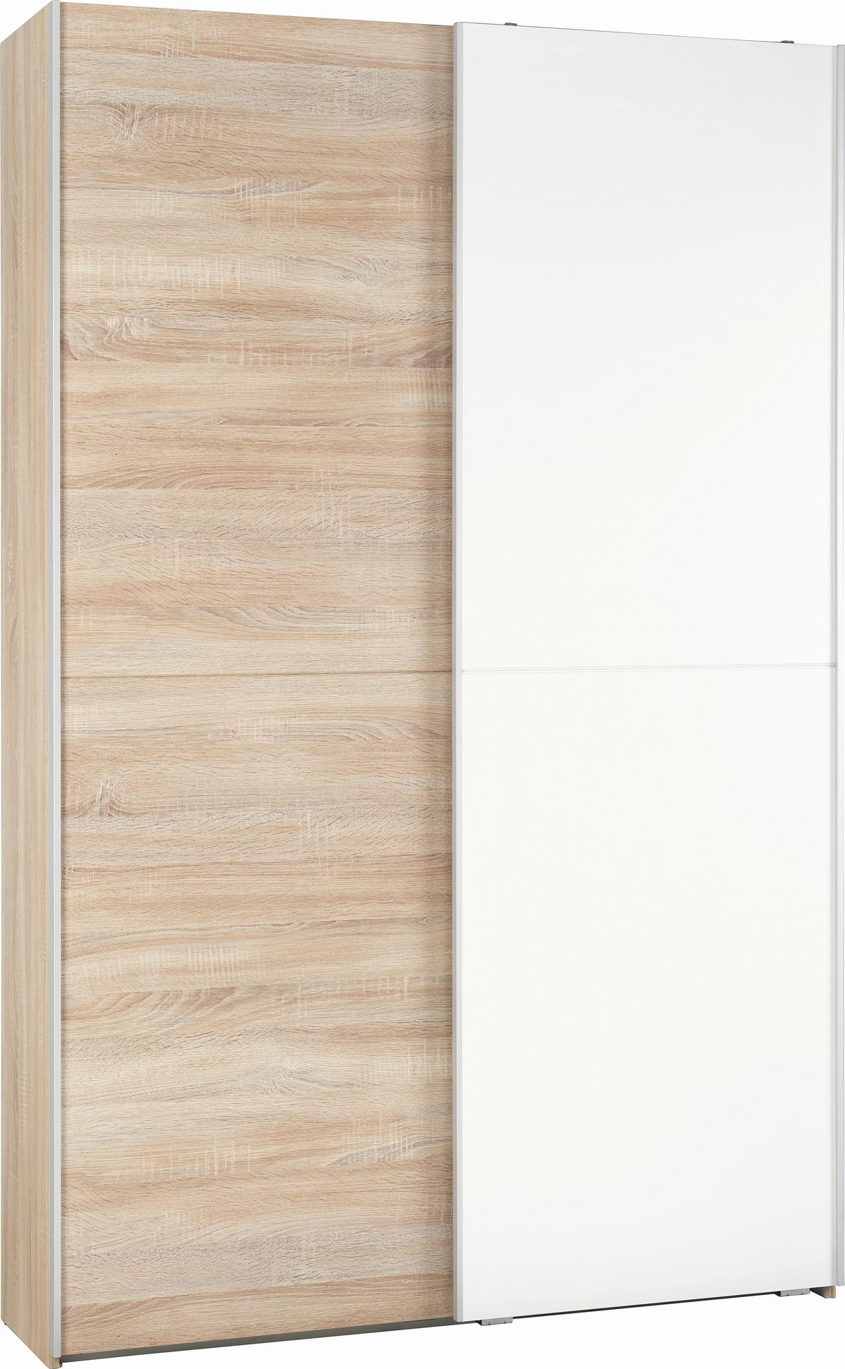 Omara Z Drsnimi Vrati Aladin, Barva Hrasta, Bela, 125cm - bela/barve aluminija, Konvencionalno, leseni material (125/195,5/38cm) - Livetastic