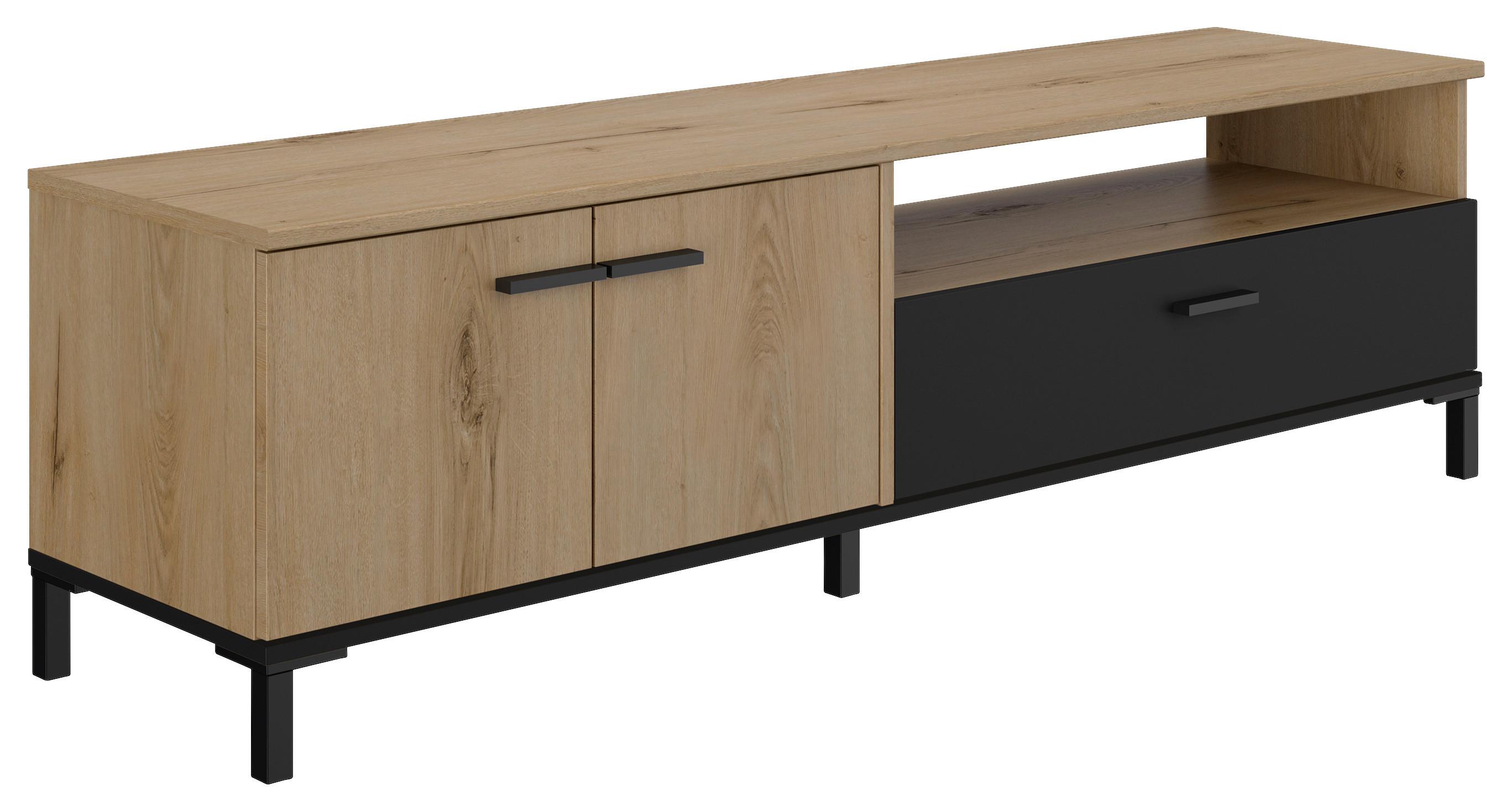 Tv-element Trust, Črna, Barva Hrasta - črna/barve hrasta, Moderno, umetna masa/leseni material (160/47/40cm) - MID.YOU
