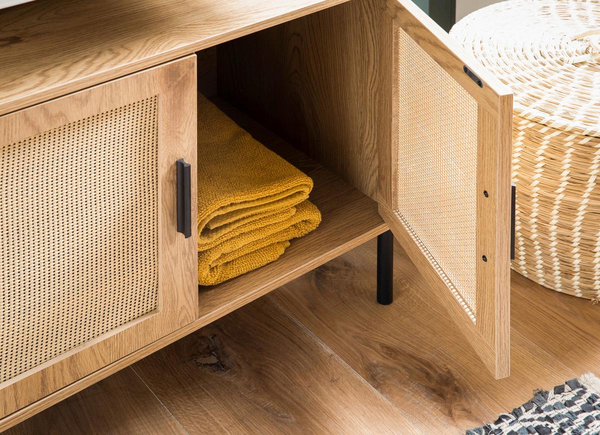 WASCHBECKENUNTERSCHRANK WL6.875 - Eichefarben/Schwarz, Design, Holzwerkstoff/Metall (60/60/40cm) - MID.YOU