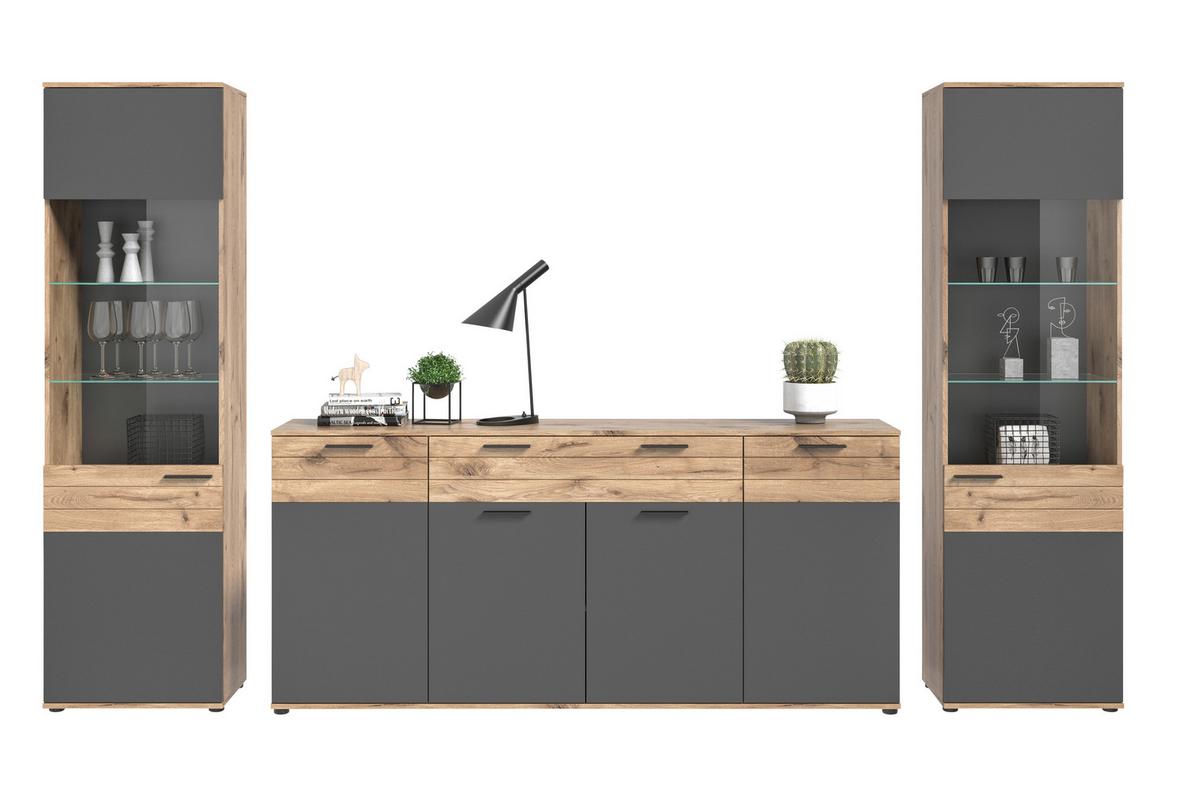 Ansamblu mobilier camera de zi MASON - sticlă/material pe bază de lemn (344/200/40cm) - Modern Living