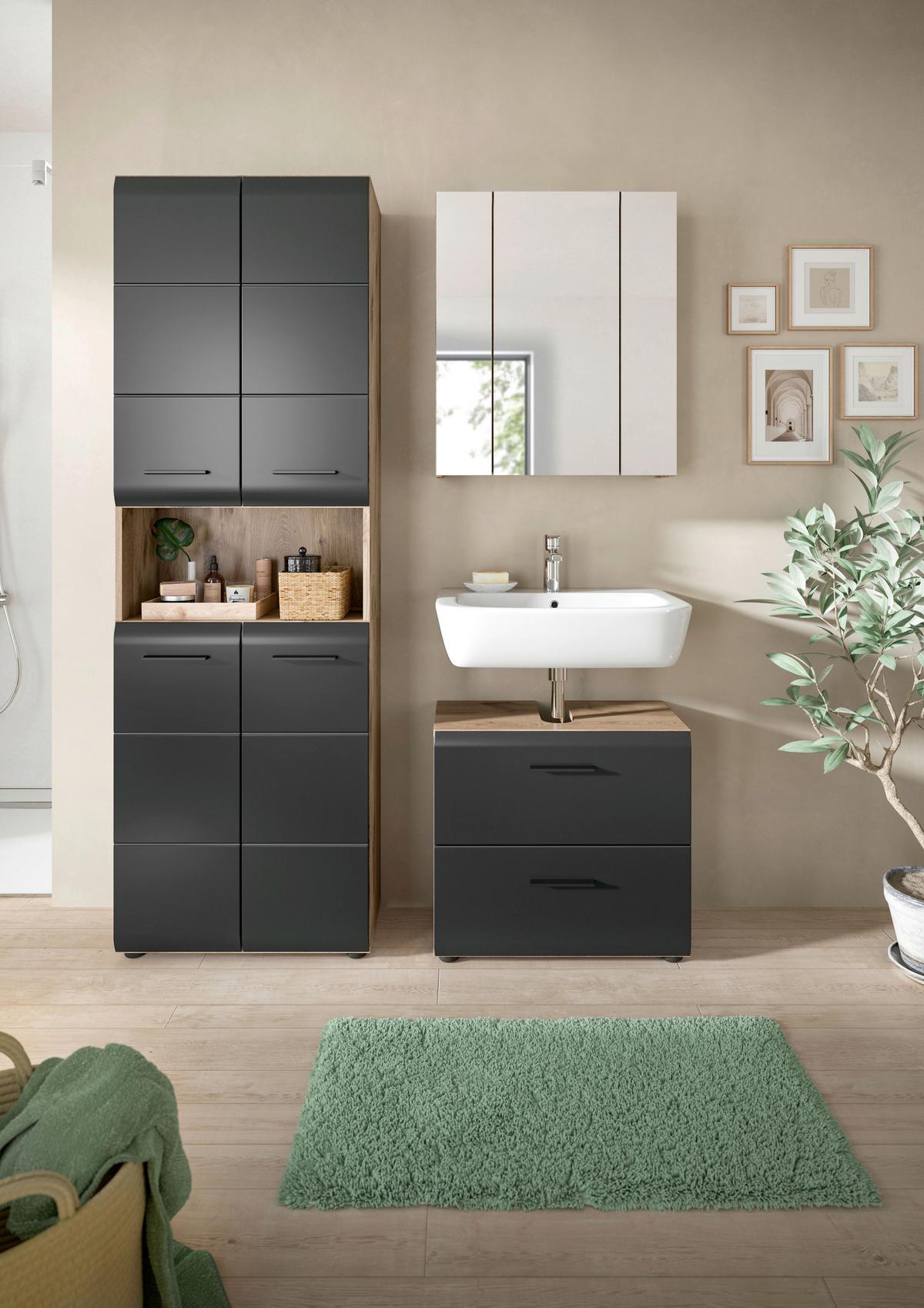 BADEZIMMER ICE - Eiche dunkel/Schwarz, Basics, Holzwerkstoff/Kunststoff (120cm) - MID.YOU