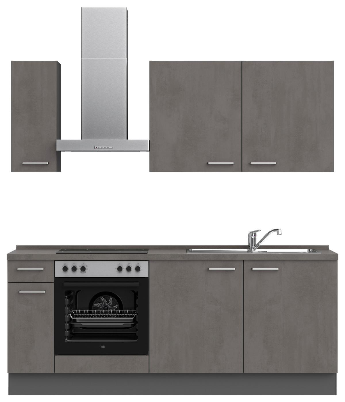 Küchenblock Riva Low m. Geräten Schieferfarben - Schieferfarben/Edelstahlfarben, MODERN, Holzwerkstoff/Metall (210cm) - Nobilia