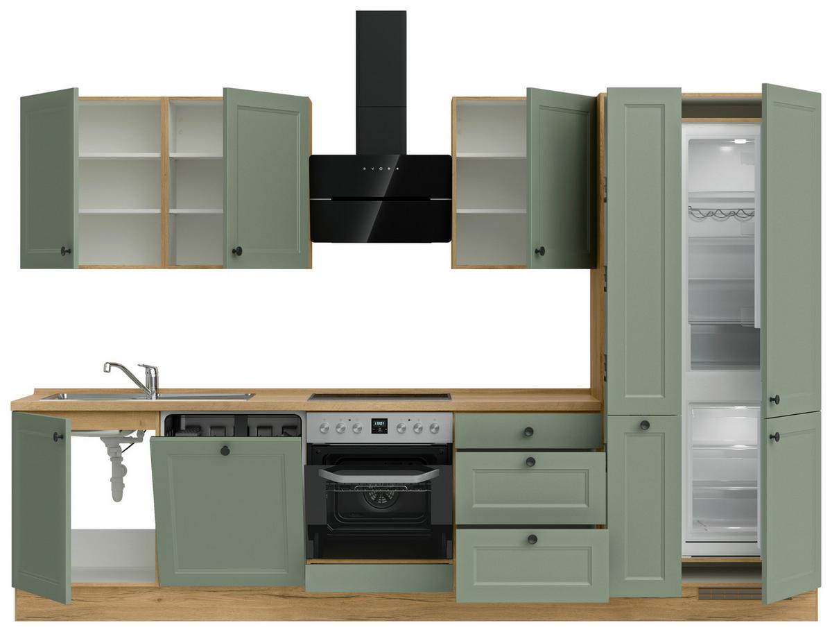 Küchenblock Cascada High m. Geräten Schilfgrün - Schilfgrün/Eichefarben, MODERN, Holzwerkstoff/Metall (330cm) - Nobilia