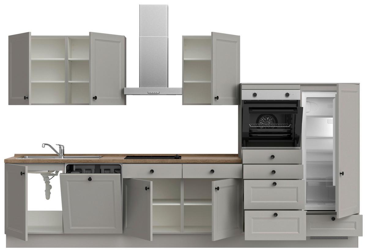 Küchenblock Cascada Low m. Geräten Grau - Eiche dunkel/Schwarz, MODERN, Holzwerkstoff/Metall (360cm) - Nobilia