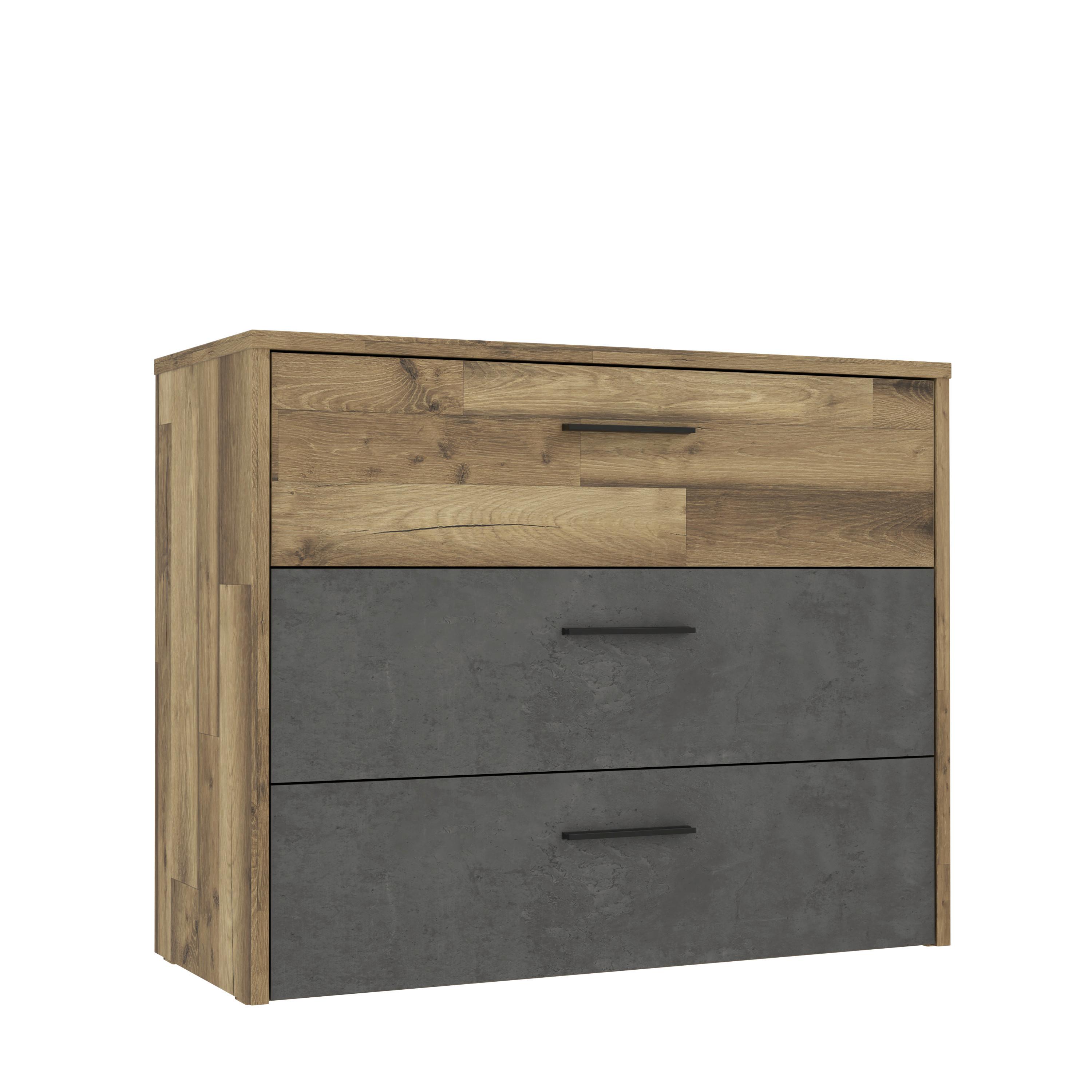 Komoda Ricciano, Barva Hrasta, Siva - temno siva/črna, Trendi, kovina/umetna masa (100/80/42cm) - Ti'me