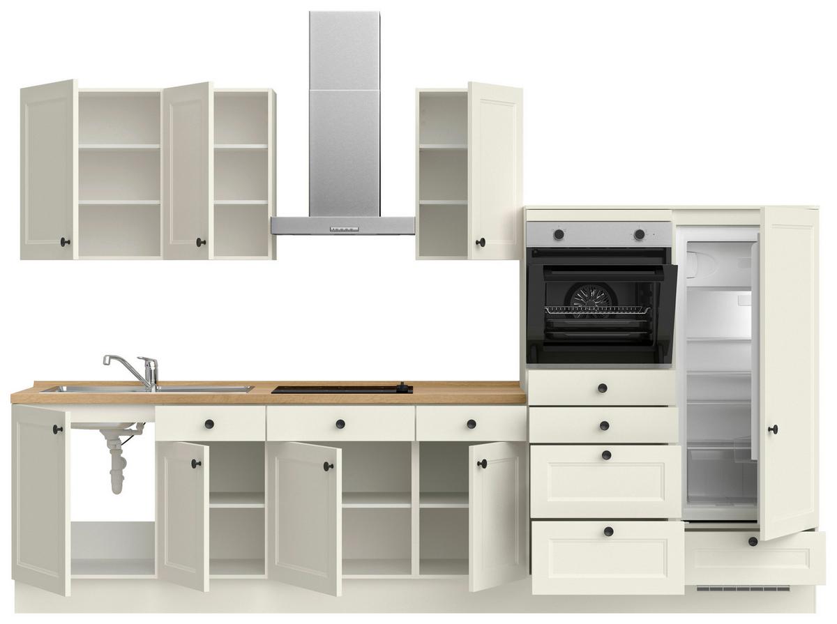 Küchenblock Cascada Low m. Geräten Weiß - Eichefarben/Schwarz, MODERN, Holzwerkstoff/Metall (330cm) - Nobilia