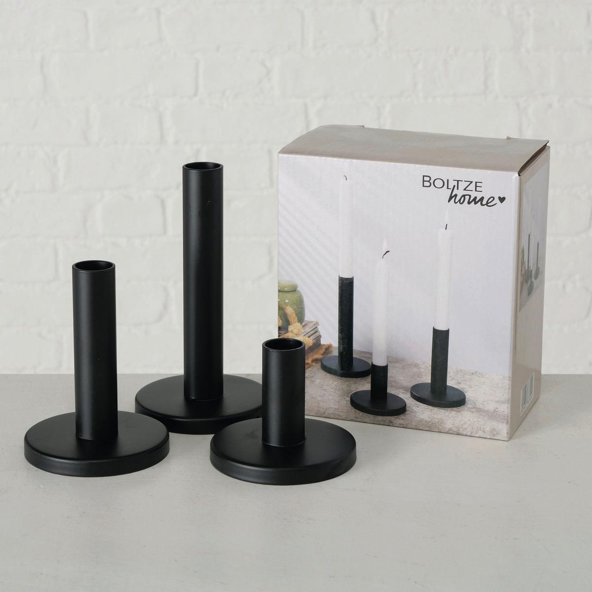 Kerzenhalter-Set Malko II in Schwarz, 3-teilig - Schwarz, Basics, Metall - Modern Living