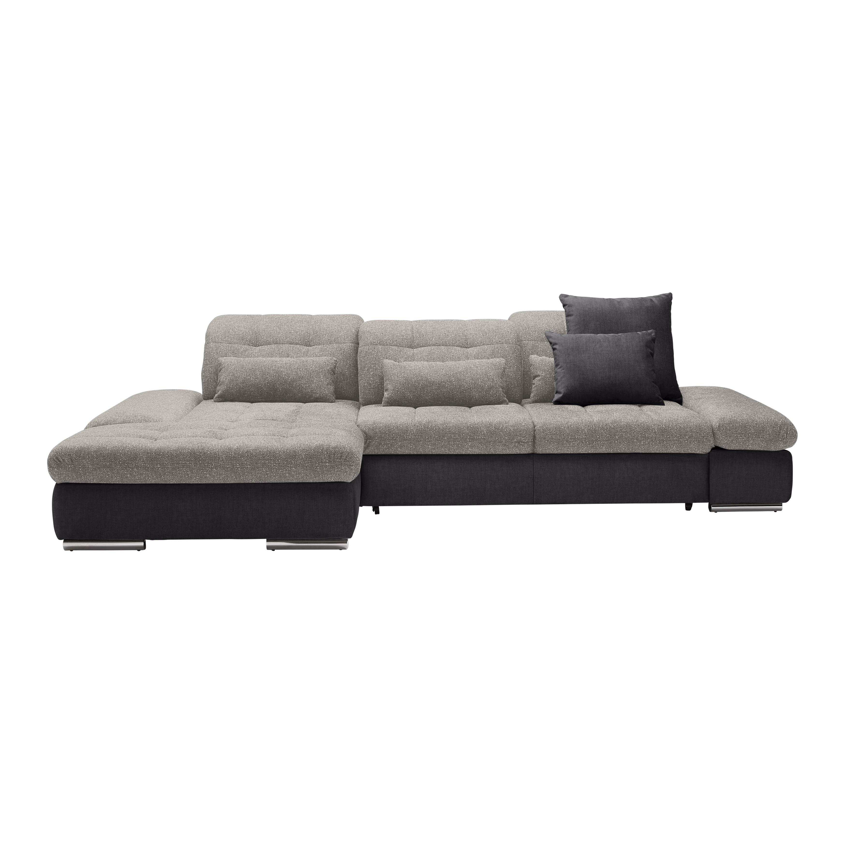 Wohnlandschaft Sanfino Silberfarben/Dunkelgrau - Chromfarben/Dunkelgrau, KONVENTIONELL, Holz/Textil (199/79-96/305cm) - Premium Living
