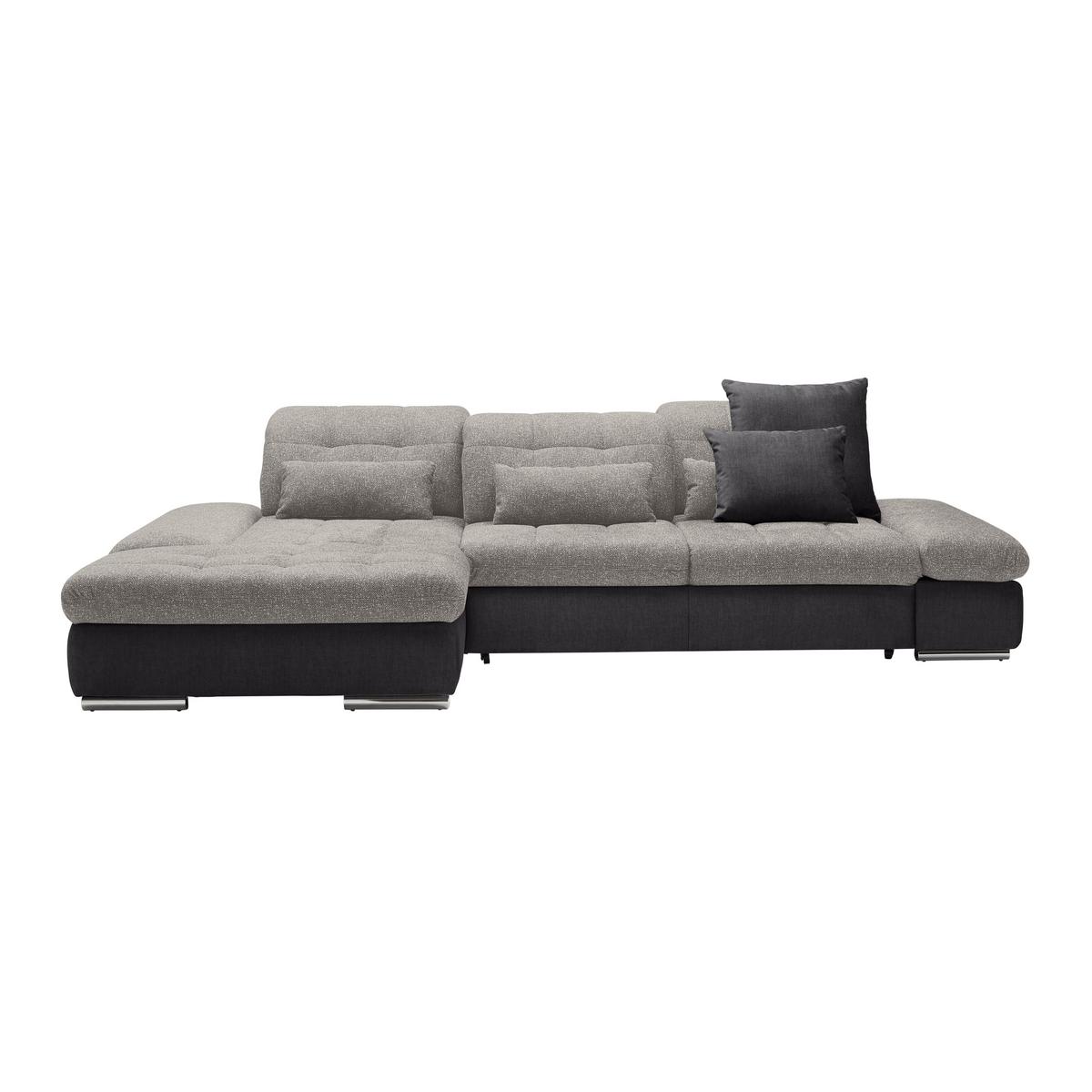 Wohnlandschaft Sanfino Silberfarben/Dunkelgrau - Chromfarben/Dunkelgrau, KONVENTIONELL, Holz/Textil (199/79-96/305cm) - Premium Living