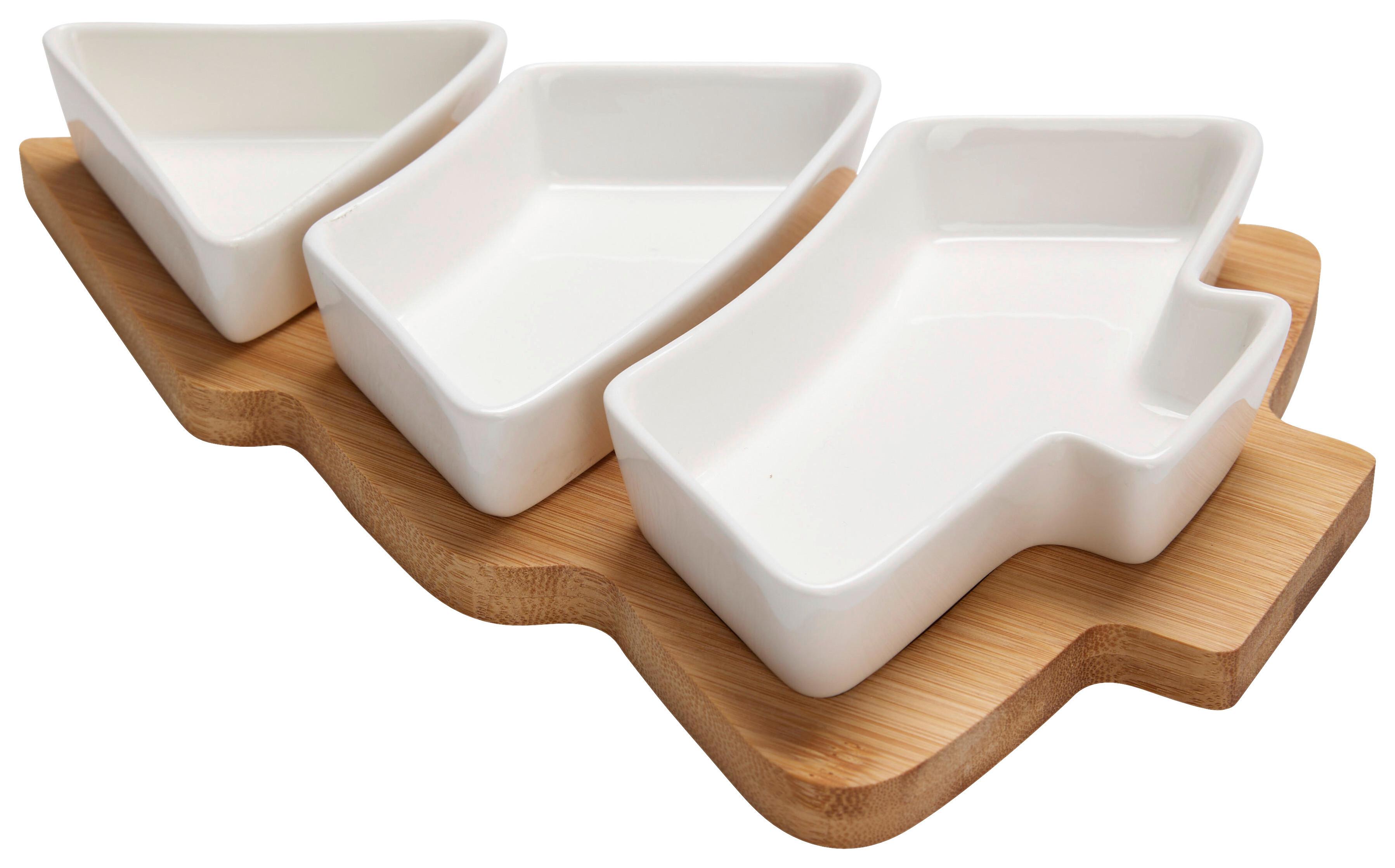 Servierschalenset UNG - Hellbraun/Weiss, Holz/Keramik (27,6/20/1,2cm)