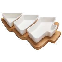 Servierschalenset UNG - Hellbraun/Weiss, Holz/Keramik (27,6/20/1,2cm)