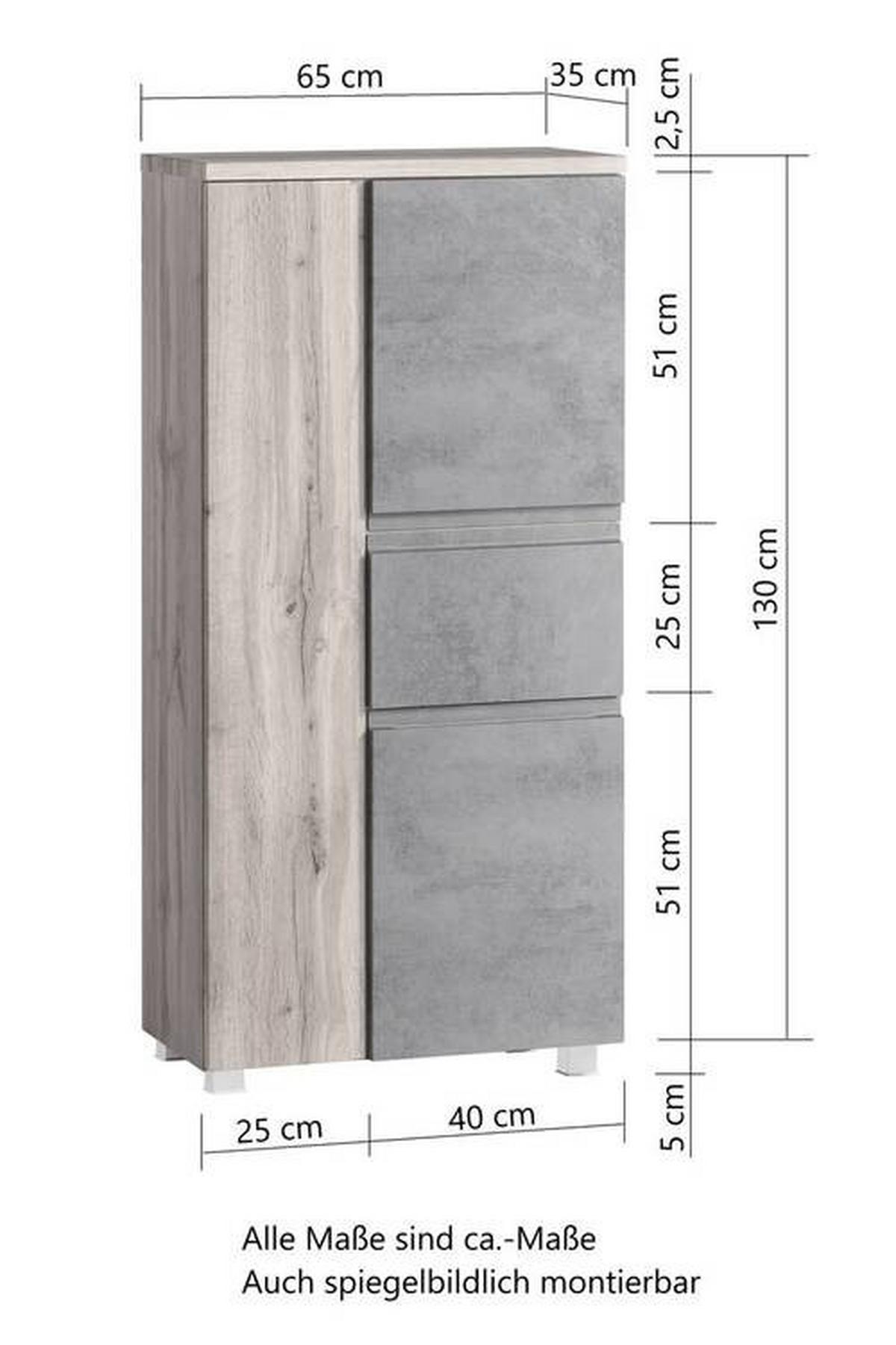 Midischrank Varese ca. 65x130 cm Grau/Eiche - Eiche Wotan/Silberfarben, MODERN, Holzwerkstoff/Kunststoff (65/130/35cm) - Held