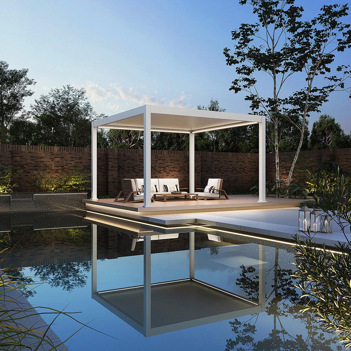 Pergola Deluxe Plus Weiß ca. 400x400 cm Netzbetrieb - Weiß, Basics, Metall (400/255/400cm) - WEIDE