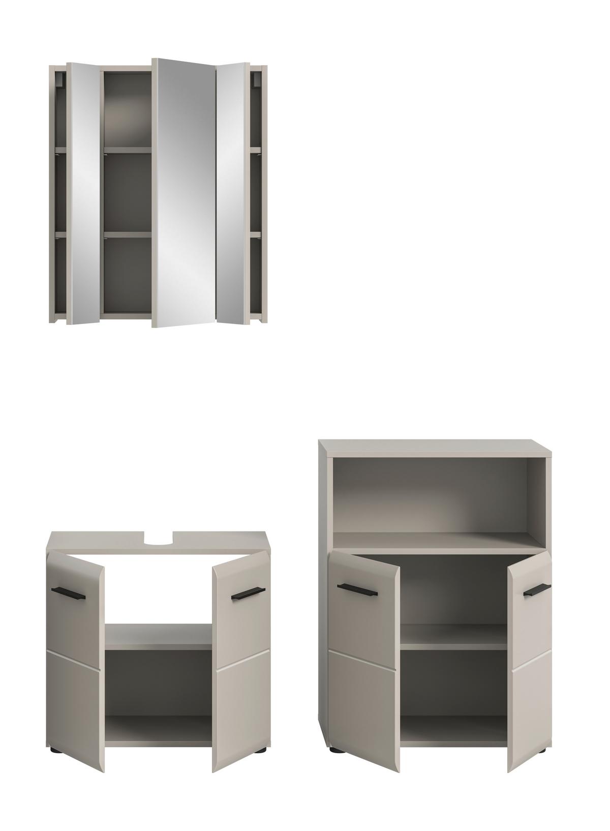 Badezimmer Ice Kaschmir 3-teilig - Kaschmir/Schwarz, Trend, Glas/Holzwerkstoff (120cm) - MID.YOU