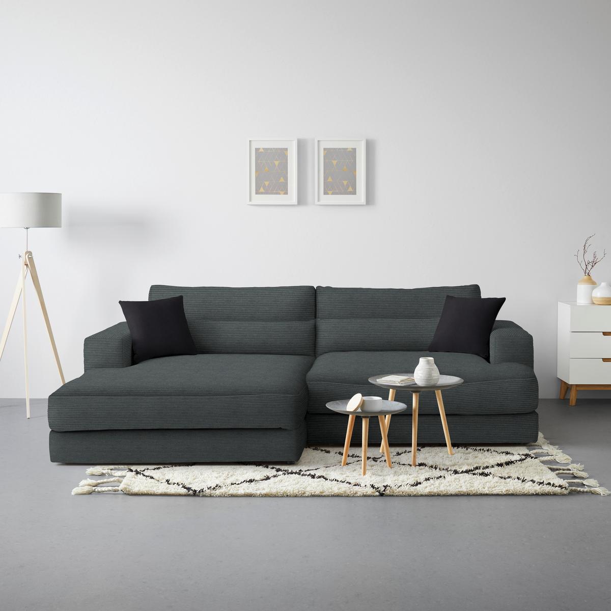 Ecksofa Fabiona links Graphitfarben - Graphitfarben/Schwarz, MODERN, Holz/Kunststoff (194/85/268cm) - Premium Living