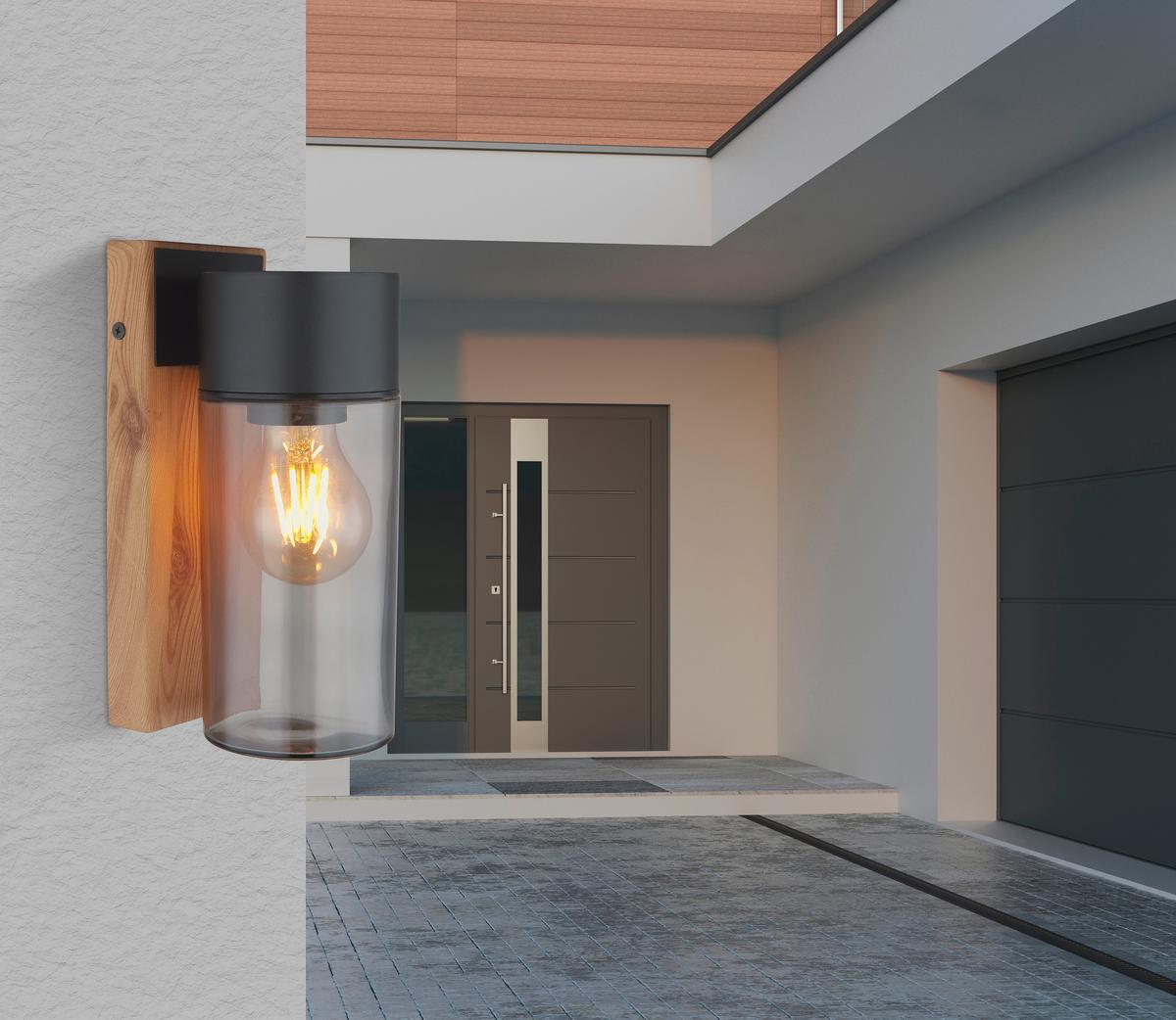 Außenleuchte Etsi Schwarz max. 40 Watt - Schwarz, Natur, Glas/Metall (9/22,5cm) - Globo