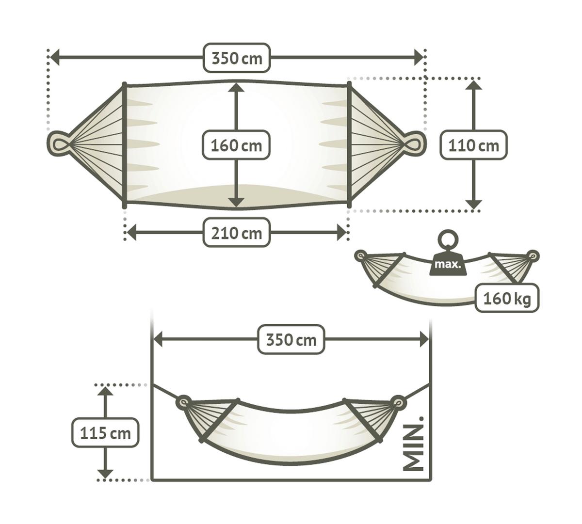 Hängematte Double Bar Hammock Echtholz Weiß - Weiß, KONVENTIONELL, Holz/Textil (160/350cm) - La Siesta