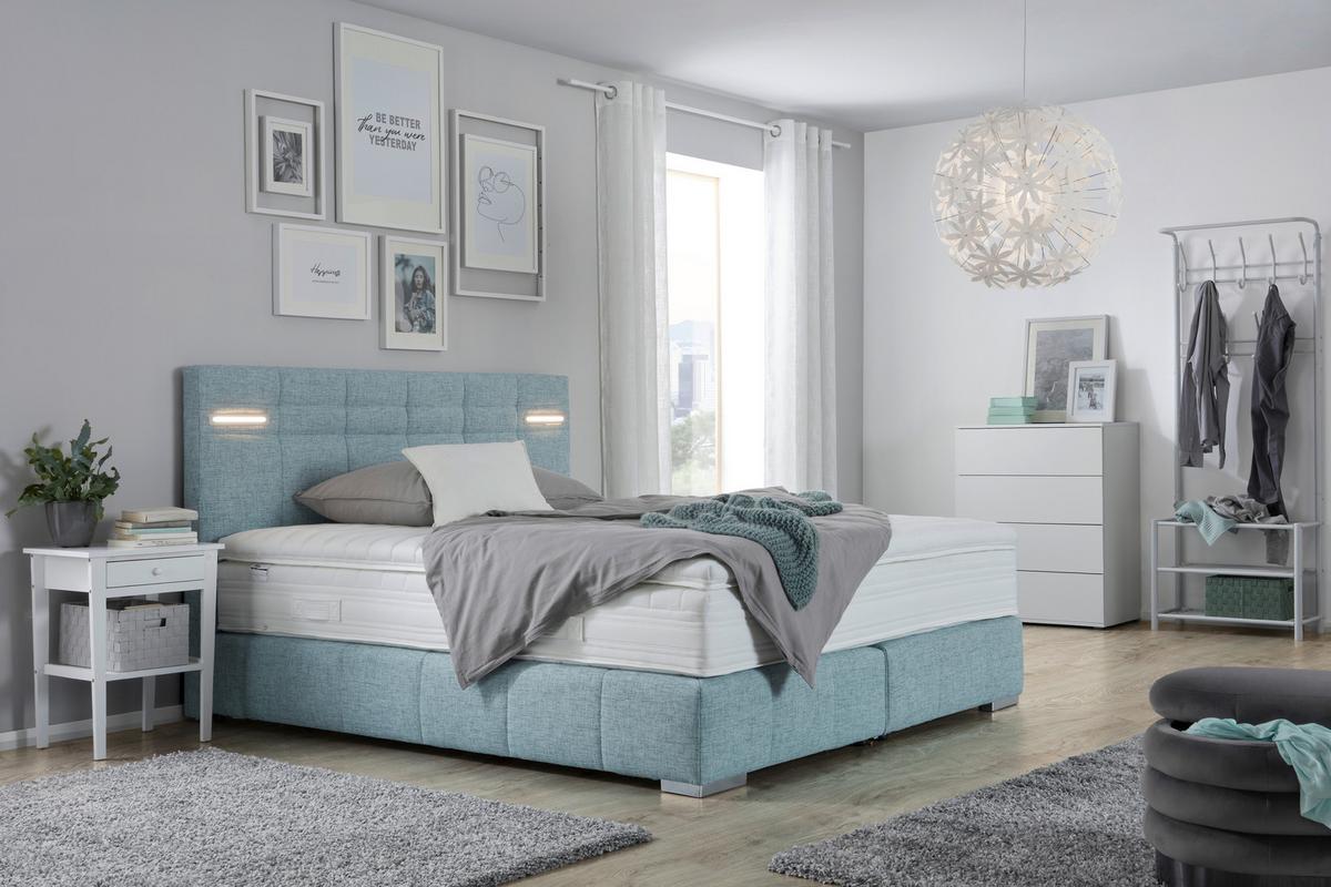Boxspringbett mit Beleuchtung ca. 180x200cm - Silberfarben/Mintgrün, Modern, Kunststoff/Textil (180/200cm) - Premium Living