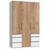 Drehtürenschrank mit Laden 150cm Level Weiß/Eiche Dekor - Chromfarben/Eichefarben, MODERN, Holzwerkstoff (150/236/58cm) - MID.YOU