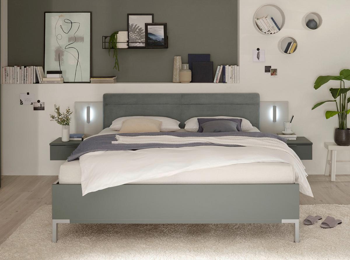 Set Kreveta I Noćnih Ormarića Modeste - boje kadulje/svijetlo siva, Moderno, drvni materijal (180/200cm)