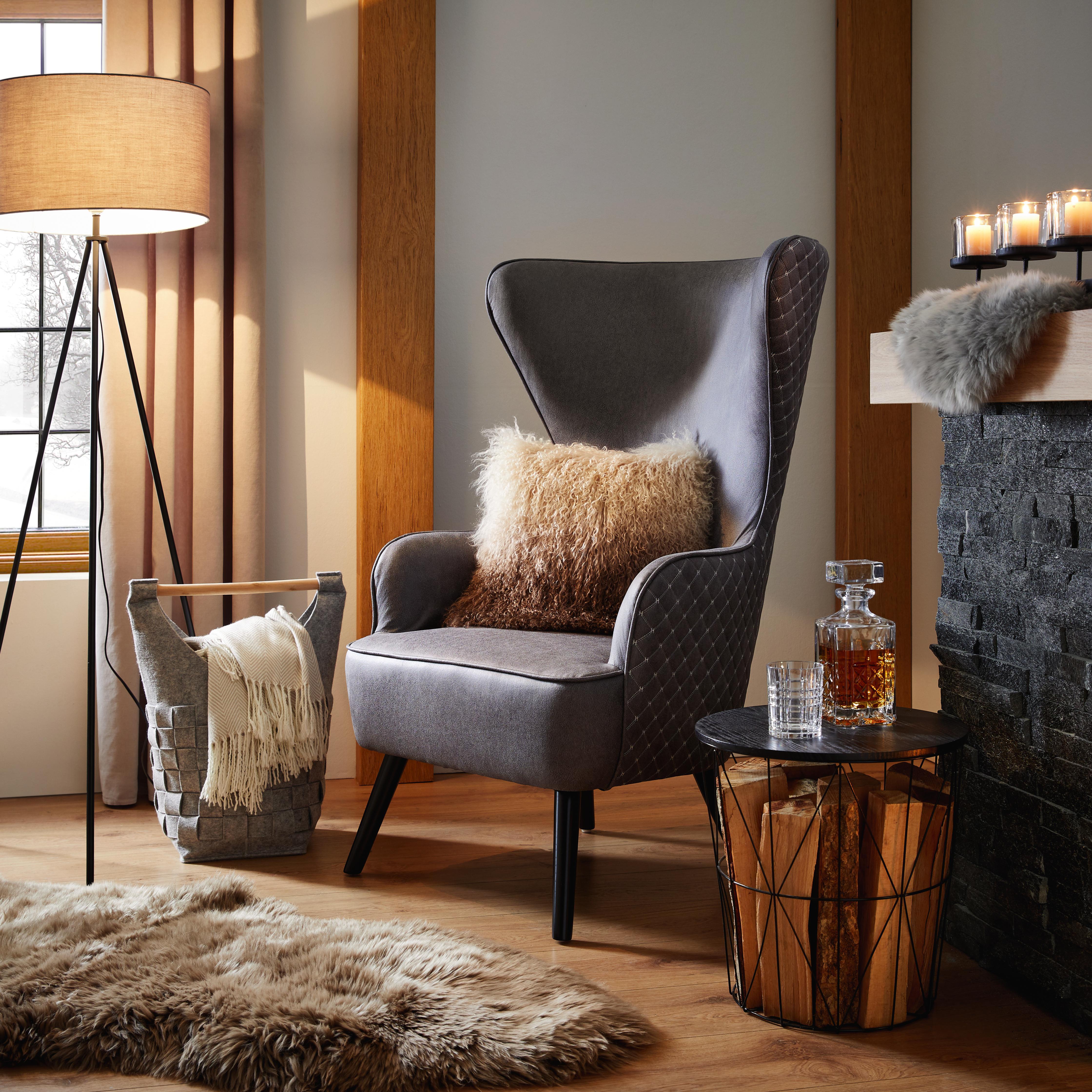 Sessel in Grau 'Daisy' - Schwarz/Grau, MODERN, Holz/Textil (76/119/83cm) - Bessagi Home