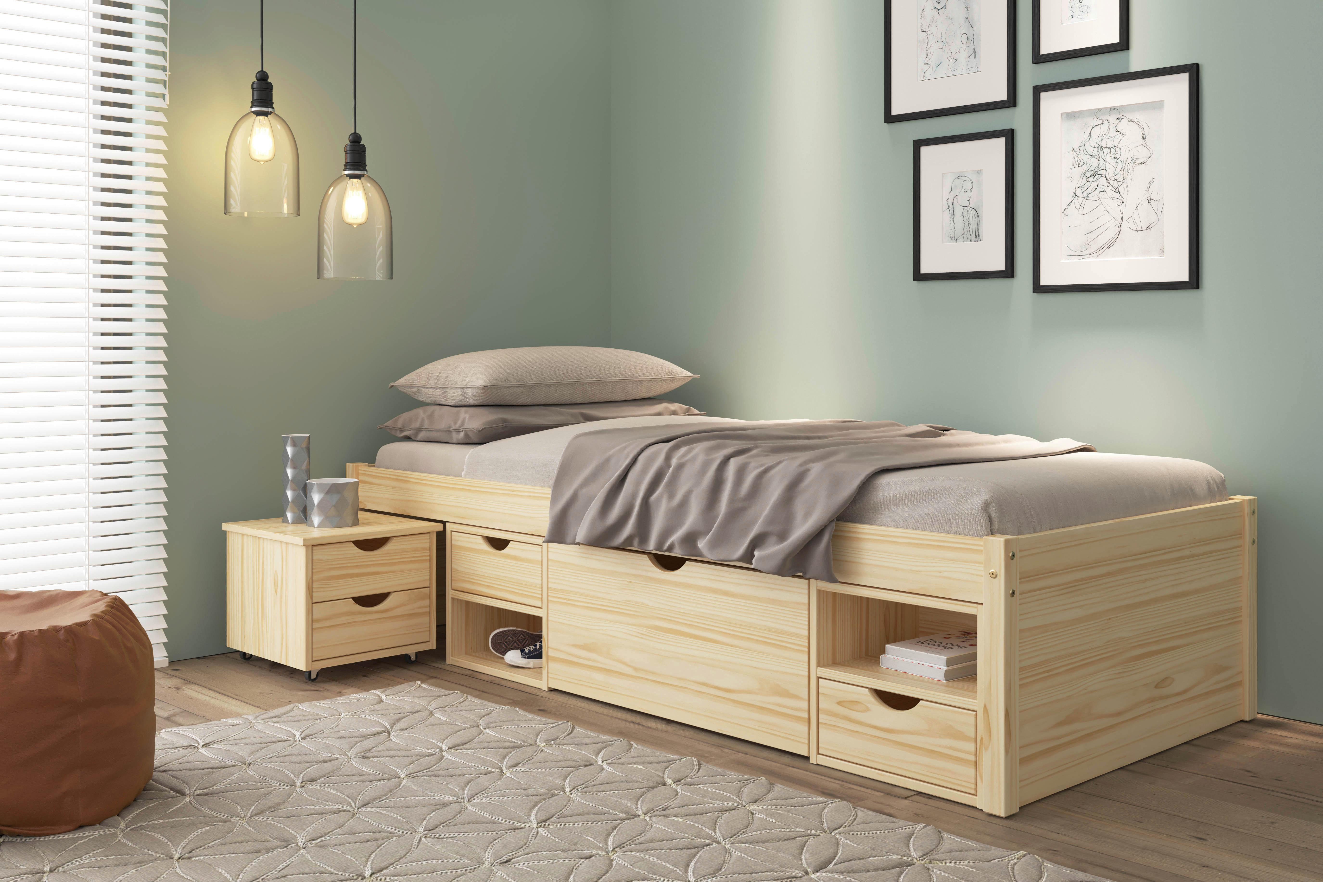 Stauraumbett Claas Kiefer - Naturfarben, Basics, Holz (90/200cm) - MID.YOU