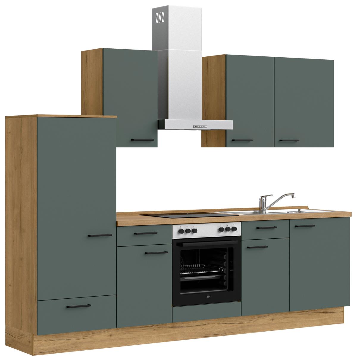 Küchenblock Easytouch m. Geräten Dunkelgrün - Dunkelgrün/Eichefarben, MODERN, Holzwerkstoff/Metall (270cm) - Nobilia