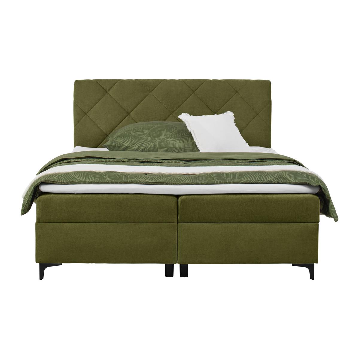 Boxbett Wind Grün ca. 160x200cm - Schwarz/Grün, KONVENTIONELL, Textil/Metall (160/200cm) - Mömax