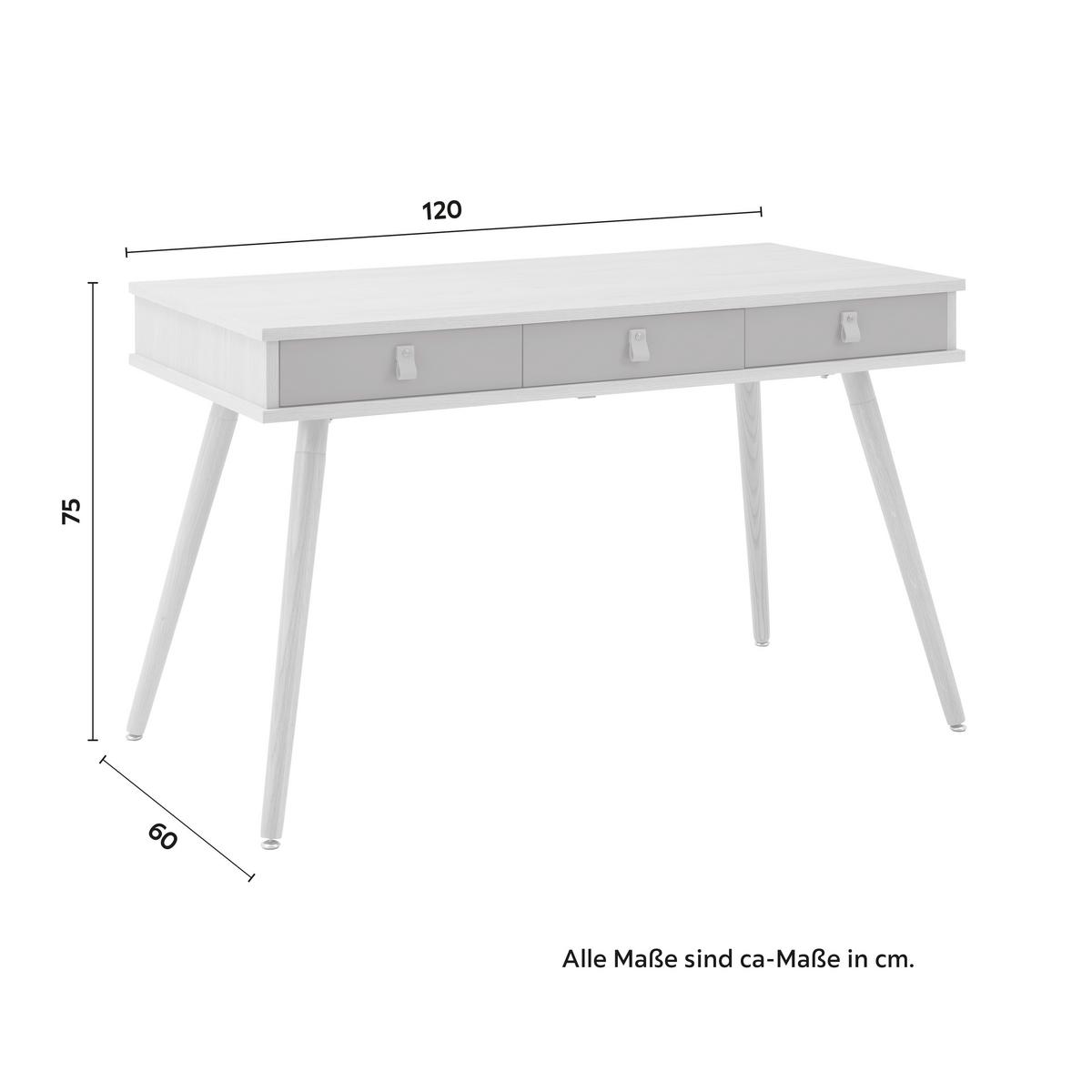 Schreibtisch Lena Grau/Natur Echtholz/MDF ca. 120x60 cm - Hellbraun/Naturfarben, MODERN, Holz/Holzwerkstoff (120/75/60cm) - Bessagi Home