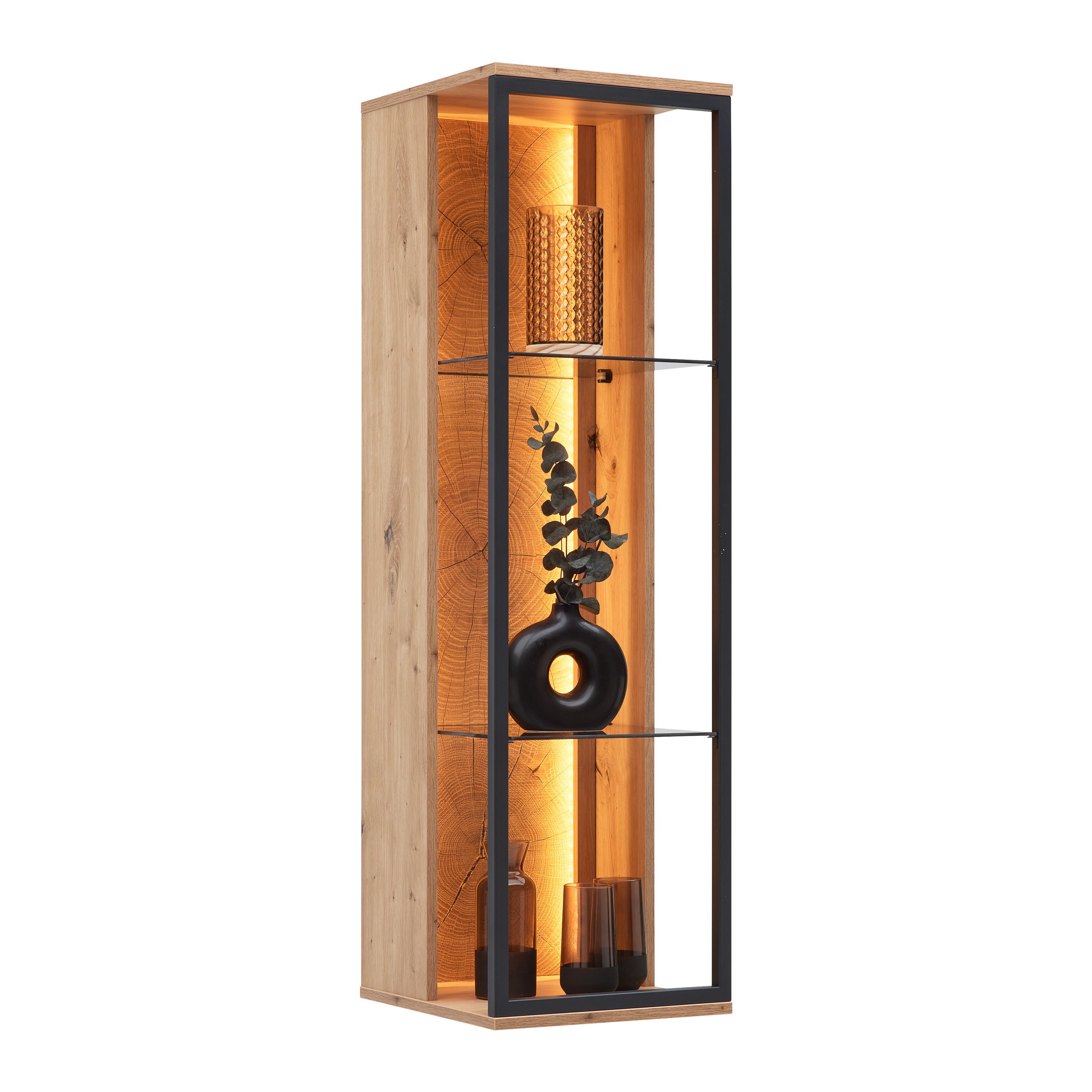 Hängevitrine Florenz Schwarz/Eiche Artisan - Schwarz/Eiche Artisan, MODERN, Glas/Holzwerkstoff (35/119,9/38cm) - Premium Living
