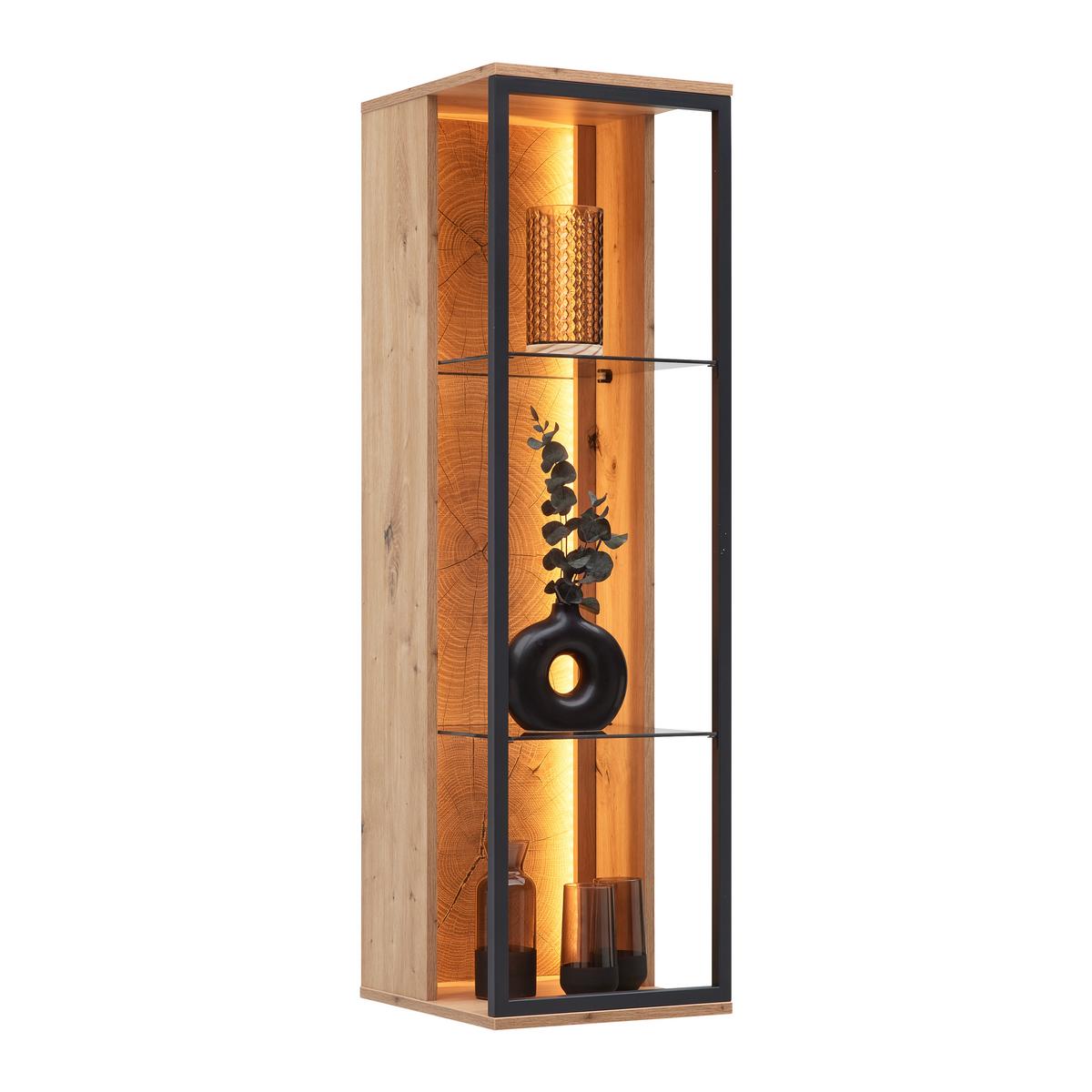 Hängevitrine Florenz Schwarz/Eiche Artisan - Schwarz/Eiche Artisan, MODERN, Glas/Holzwerkstoff (35/119,9/38cm) - Premium Living