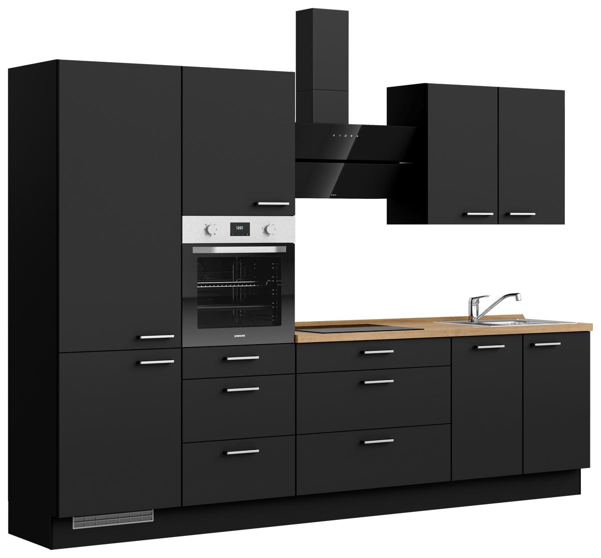 Küchenblock Touch High m. Geräten Schwarz - Edelstahlfarben/Eichefarben, MODERN, Holzwerkstoff/Metall (300cm) - Nobilia