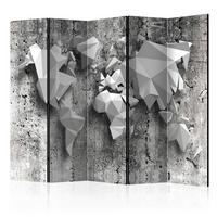 Paravan Origami World Map, 5-Delni, Dvostranski - črna/bela, Basics, tekstil/les (225/175/3cm) - artgeist