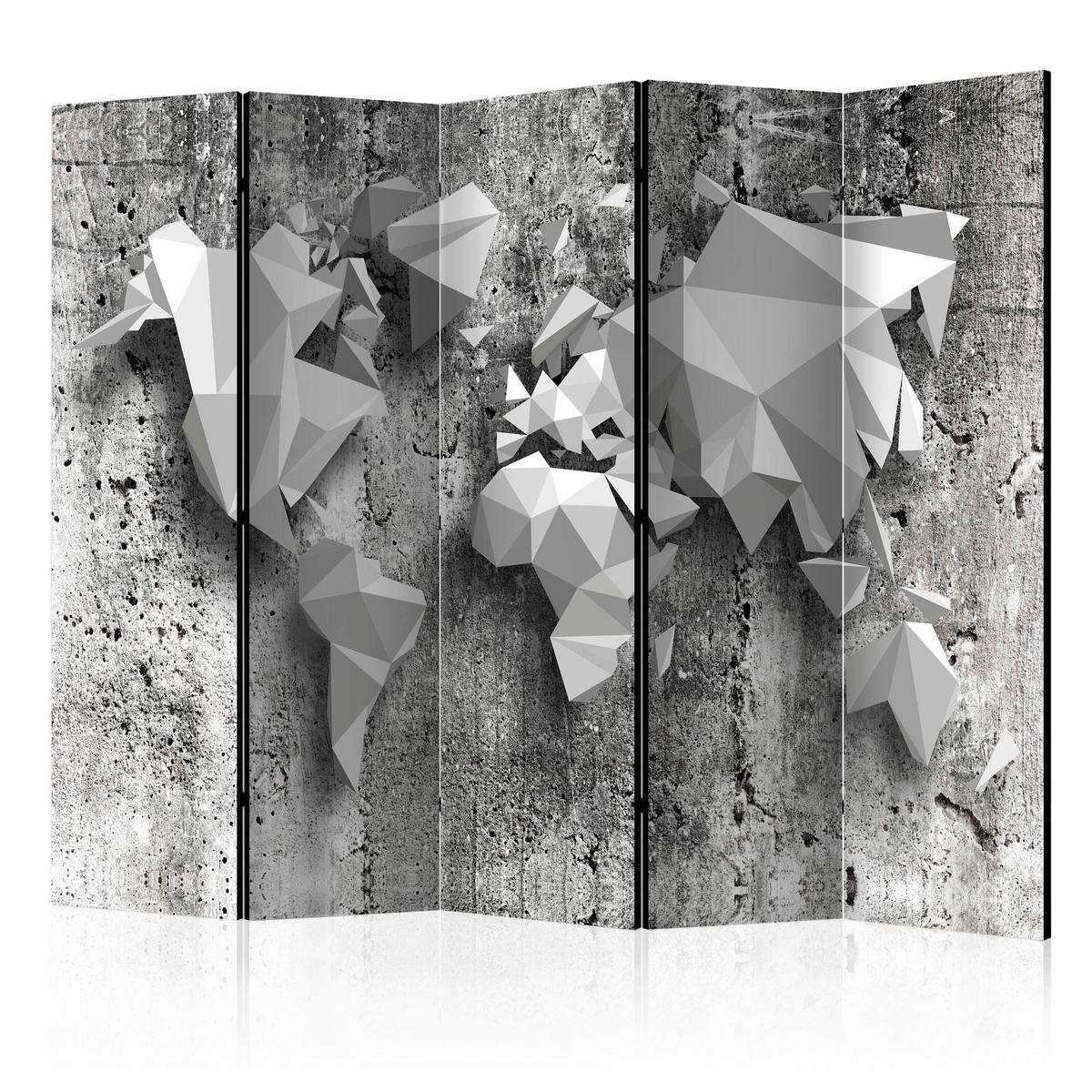 Paravan Origami World Map, 5-Delni, Dvostranski - črna/bela, Basics, tekstil/les (225/175/3cm) - artgeist
