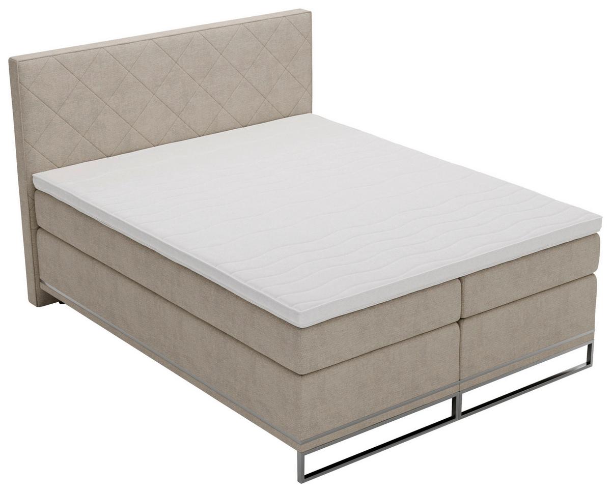 Boxspringbett Cromo Beige ca. 200x200cm - Beige/Silberfarben, Konventionell, Textil/Metall (200/200cm) - Premium Living