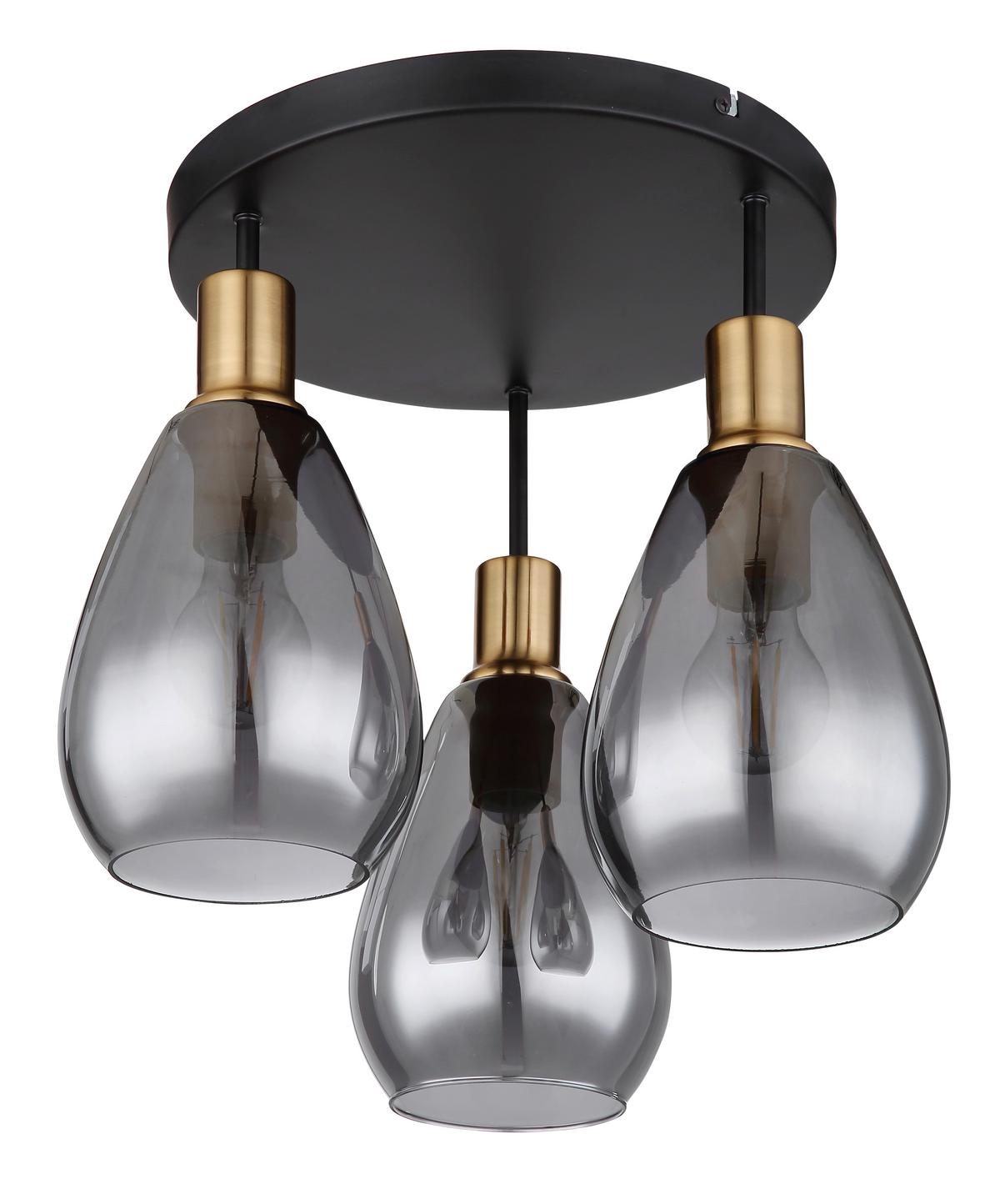 DECKENLEUCHTE 15563-3D - Messingfarben/Schwarz, Design, Glas/Metall (38/38cm) - Globo