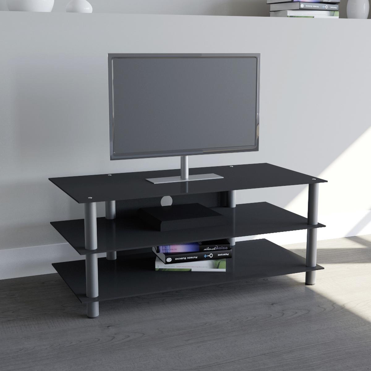Phonotisch Zumbo in Schwarz/Silber, B:110cm - Silberfarben/Schwarz, KONVENTIONELL, Glas/Metall (110/45/42cm) - MID.YOU