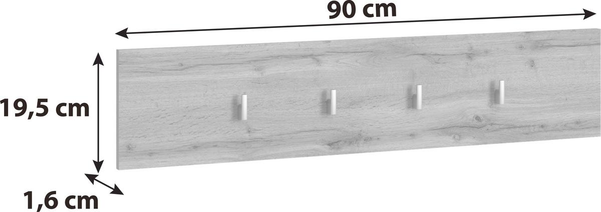 Stenski Obešalnik Hola, Barva Hrasta - hrast wotan, Trend, leseni material (90/19,5/1,6cm)