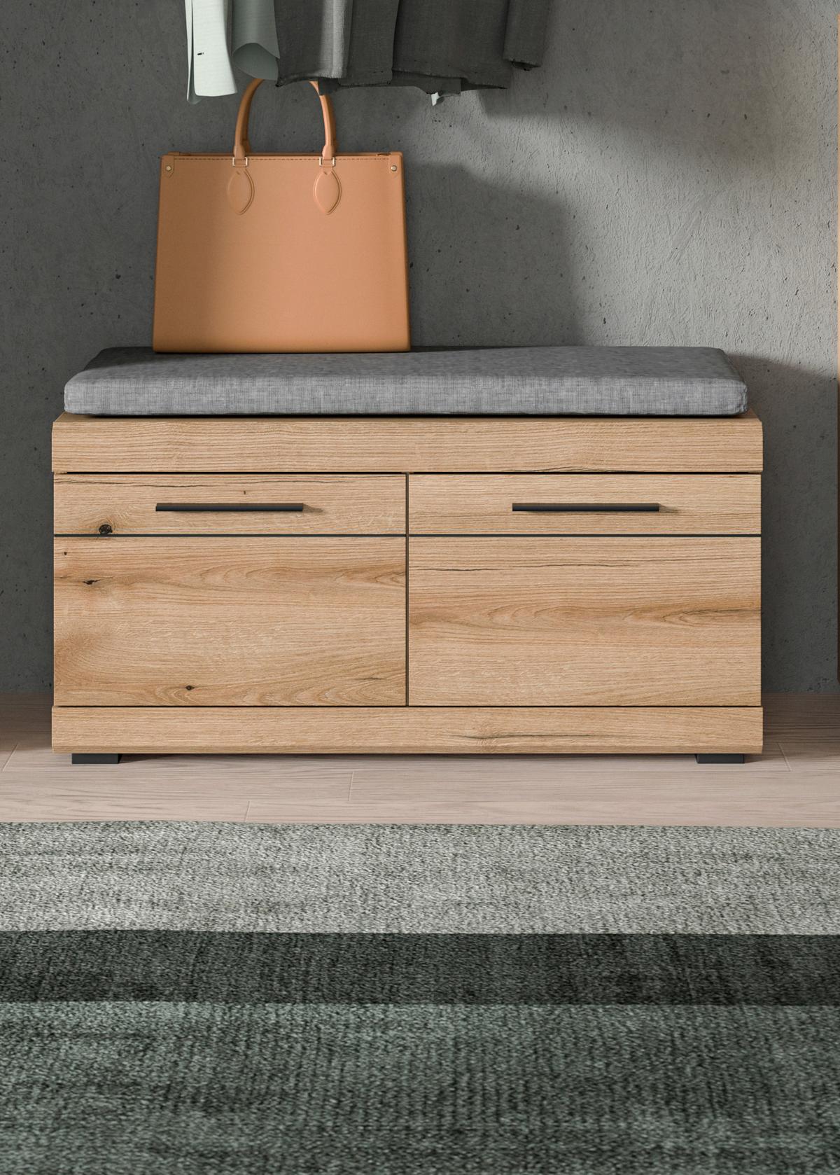 Garderobna Klop Scout, Barva Hrasta, Z Blazino - siva/temni hrast, Design, umetna masa/tekstil - Livetastic