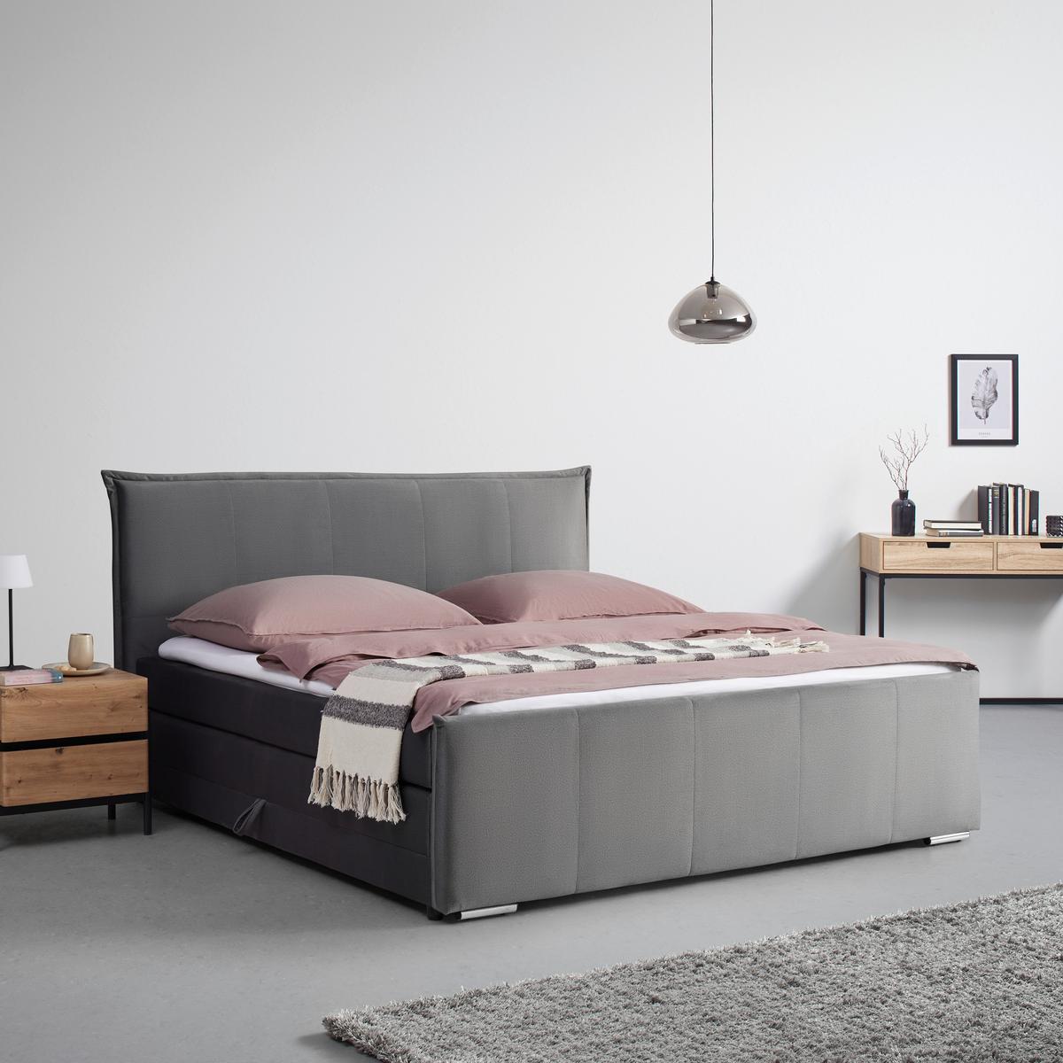 Boxspringbett Leonora Grau ca. 200x200 cm mit Topper - Chromfarben/Grau, MODERN, Holz/Textil (200/200cm) - Bessagi Home