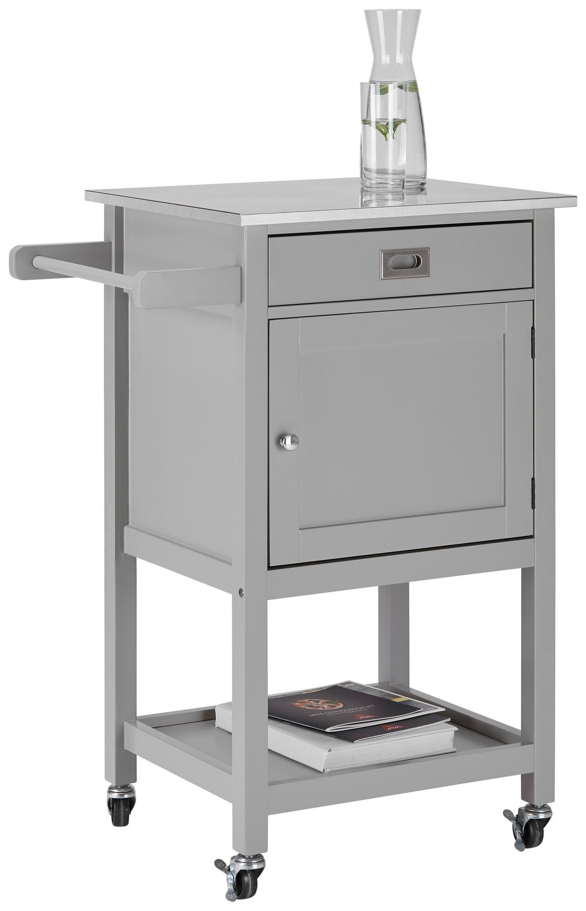 Rollwagen Hendrik Grau Echtholz/MDF - Edelstahlfarben/Hellgrau, MODERN, Holz/Metall (65/91,5/45cm) - Bessagi Home