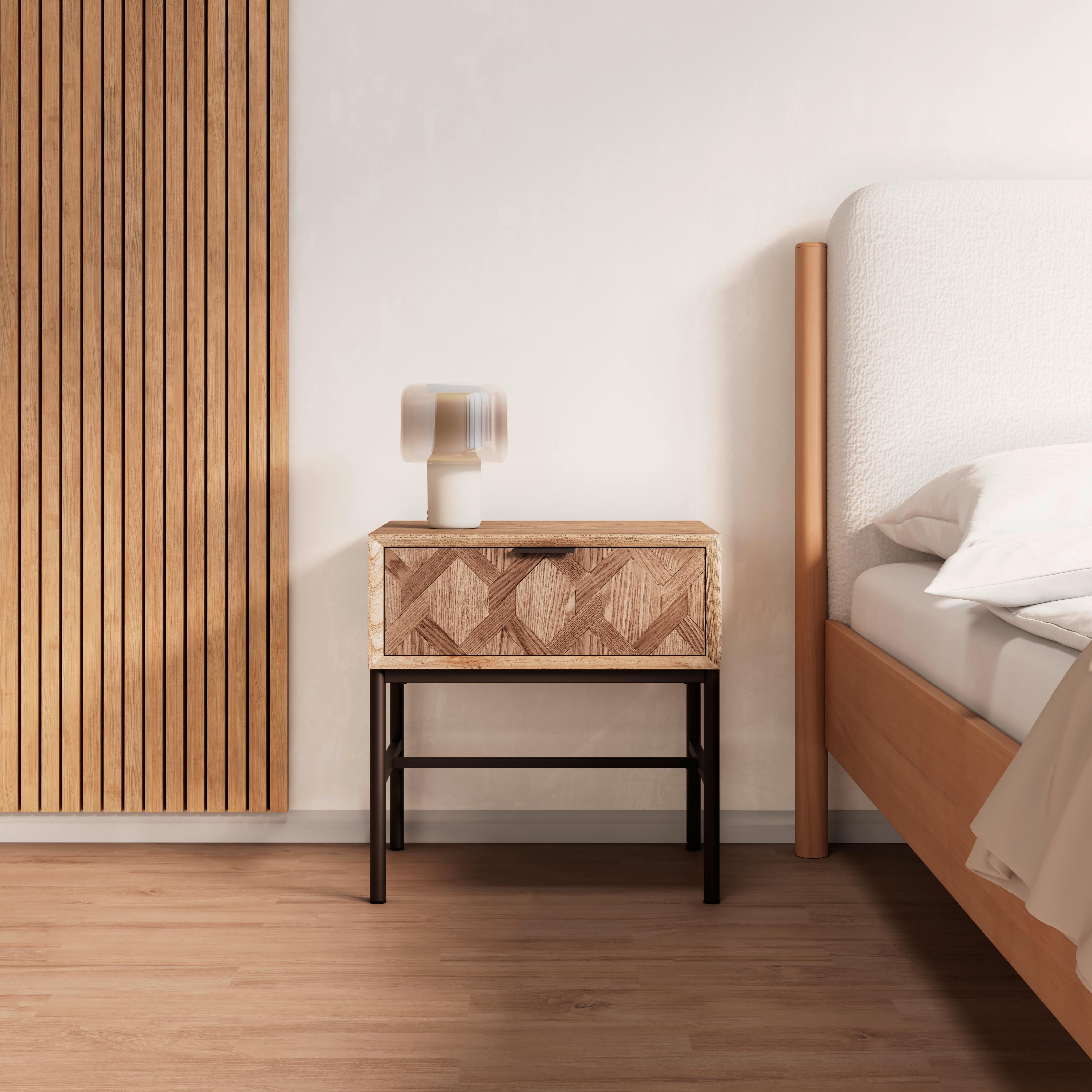 Nachtkästchen Milano Schwarz/Esche Echtholz/MDF - Eschefarben/Schwarz, MODERN, Holz/Metall (47,5/51/36cm) - Bessagi Home